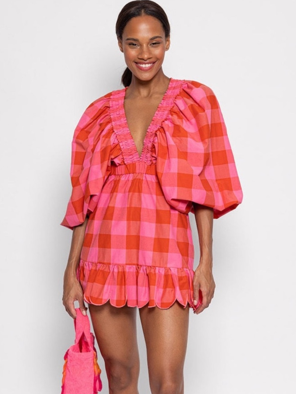 Sundress Marine Dress in Big Gingham Red & Pink